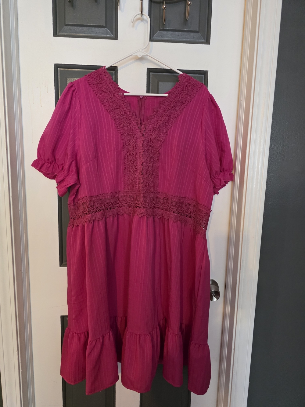 SHEIN Hot Pink Lace-Trim Babydoll Dress